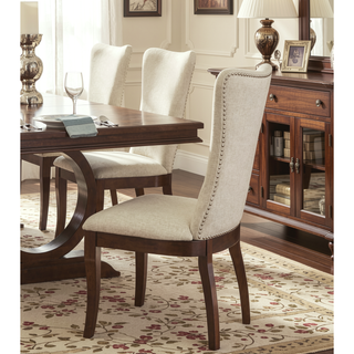 Sunvega Dark Cherry Finish Wooden Dining Chairs with Off-White Fabric Upholstery