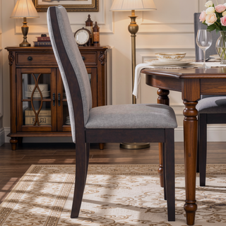 Sunvega Taupe and Espresso Upholstered Dining Chair with Curved Back and Vintage Style