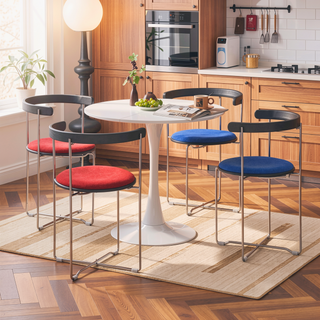 Sunvega Modern Chrome Cantilever Dining Chair with Wood Backrest and Upholstered Seat