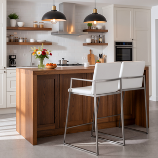Sunvega Fuji Contemporary High Back Counter Stool with Velvet Upholstery and Metal Frame