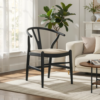 Sunvega Black Wood Wishbone Dining Side Chair Set of 2 with Coastal Design