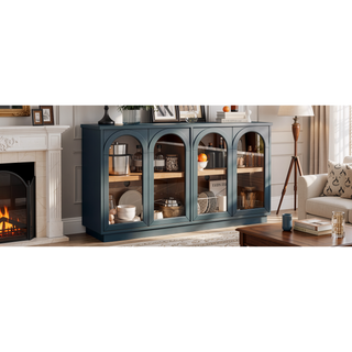 Sunvega Arched Glass Door Storage Buffet Cabinet with Adjustable Shelves for Kitchen Dining Room