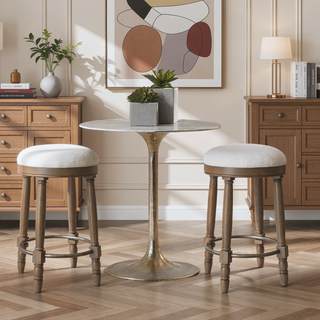 Sunvega 360 Degree Swivel Wooden Bar Stool with Upholstered Seat for Dining and Living Room