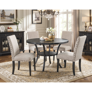 Sunvega Gray Linen and Cotton Fabric Dining Chairs with Nailhead Trim, Set of 2
