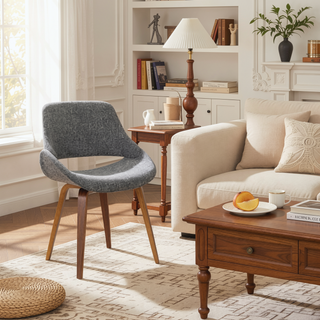 Sunvega Mid-Century Modern Dining Chairs with Walnut Legs and Grey Noise Fabric Set of 2