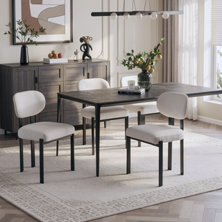 Sunvega Mid-Century Modern Upholstered Boucle Dining Chairs with Black Metal Legs