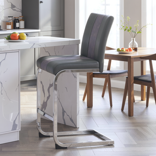 Sunvega Upholstered Bar Stools with L Shape Legs and Metal Footrest Set of 4