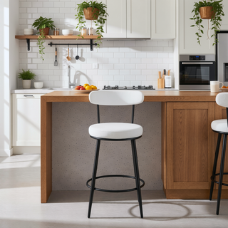 Sunvega Ergonomic High Back Bar Chairs with White Fabric Cushions and 35.5 Inch Total Height