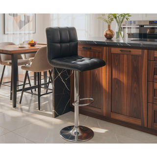 Sunvega Faux Leather Adjustable Hydraulic Swivel Bar Stool Set of 2 Black