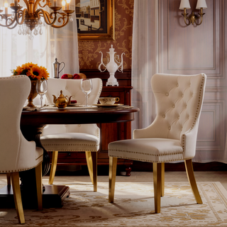 Sunvega Gold Velvet Upholstered Dining Chair with Lion Head Accent and Quilted Back