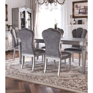 Sunvega Glam Style Silver And Light Gray Finish 2pc Side Chair With Fluted Legs