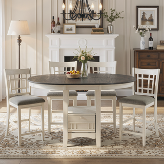 Sunvega Antique White and Rosy Brown Finish Counter Height Dining Table with Extension Leaf