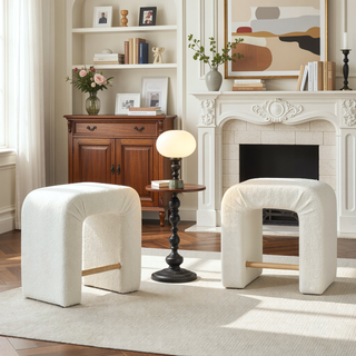 Sunvega Grey Loop Pile Fabric Inverted U-Shape Stool Set of 2 for Dining