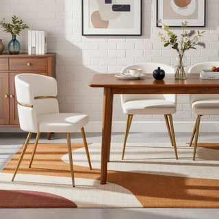 Sunvega Gold Metal and White Faux Leather Cinch Dining Chair Set of 2
