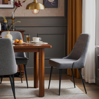 Sunvega Grey Textured Fabric Wingback Side Chair with Gunmetal Legs Set of 2