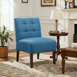 Sunvega Blue Modern Accent Armless Lounge Chair with Tufted Upholstery and Wood Legs