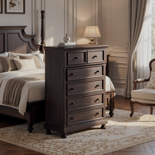 Sunvega Dark Cherry Finish Transitional Design Five Storage Drawer Chest