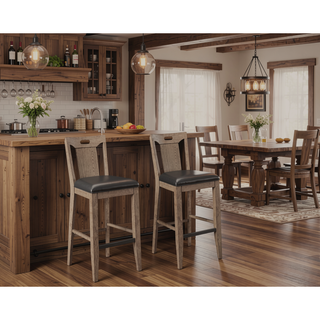 Sunvega Pecan Brown Wooden Bar Stools with Slat Back Design, Set of 2