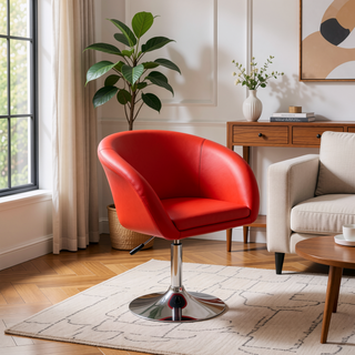 Sunvega Adjustable Faux Leather Swivel Barrel Chair with Chrome Base for Kitchen