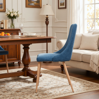 Sunvega Blue and Light Walnut Modern Fabric Armless Dining Chairs with Wood Look Legs
