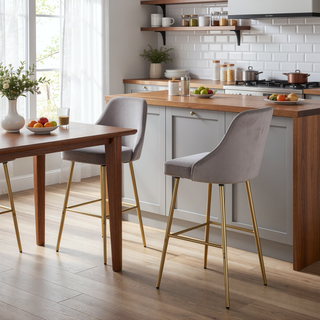 Sunvega Glam Velvet Upholstered Counter Stool with Tapered Metal Legs Set of 2