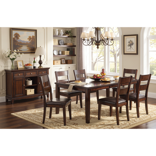 Sunvega Cherry Finish Wood Frame Bench with Dark Brown Faux Leather Upholstered Seat