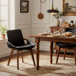 Sunvega Mid-Century Modern Cosmo Chair with Walnut Wood Legs and Faux Leather