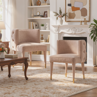 Sunvega Modern Velvet Upholstered Dining Chair with Tufted Back and Gold Tips