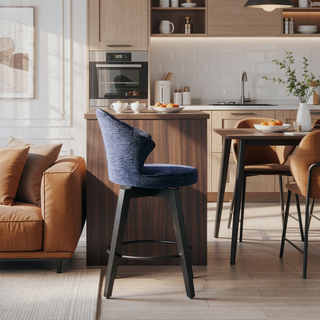 Sunvega 360 Swivel Bar Stools Set of 2 with Solid Wood Legs and Chenille Upholstery