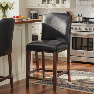 Sunvega Blaire Brown Faux Leather Counter Stool with Nail Heads and Scalloped Back