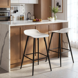 Sunvega Contemporary Black Steel and White Faux Leather Fixed Height Counter Stool Set