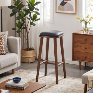 Sunvega Mid-Century Modern PU Leather Bar Stool with Solid Wood Structure
