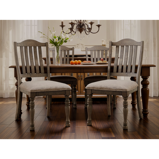 Sunvega Antique Gray Solid Wood Dining Chairs with Gray Fabric Cushion Seats