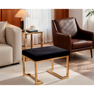 Sunvega Black Faux Fur Upholstered Rectangular Armless Backless Bench with Champagne Gold Base