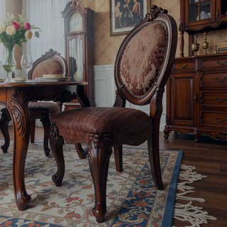 Sunvega Brown and Cherry Oval Back Side Chairs with Nailhead Trim and Padded Cushions