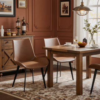 Sunvega Modern Brown Dining Chair with Black Metal Legs and Ergonomic Seat Design