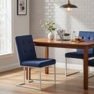 Sunvega Blue and Chrome Tufted Back Dining Chair with Plush Cushioned Seat