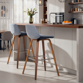 Sunvega Mid Century Modern Bentwood Bar Stools with Vegan Faux Leather Upholstery Set of 2