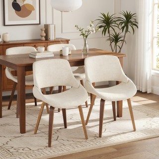 Sunvega Mid-Century Modern Dining Accent Chair in Walnut Cream Fabric Set of 2