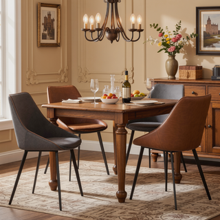 Sunvega Marche Two-Tone Brown Faux Leather and Grey Fabric Chair Set of 2