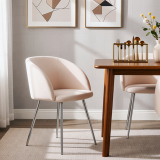Sunvega Contemporary Cream Velvet Upholstered Dining Chairs with Metal Legs Set of 2