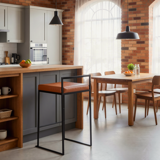Sunvega Contemporary Stackable Counter Stool with Black Frame and Camel Faux Leather Cushion