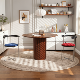 Sunvega Modern Chrome Cantilever Dining Chair with Wood Backrest and Upholstered Seat