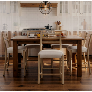 Sunvega Farmhouse Style Ladder Back Counter Stool Set with Upholstered Seating