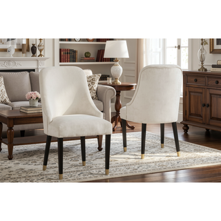 Sunvega Contemporary Gray Upholstered Dining Chairs with Gold Accent and Rounded Back
