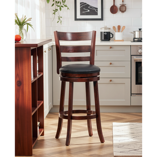 Sunvega Dark Cherry Finish Bar Chair with 360-Degree Swivel and Comfortable Footrest