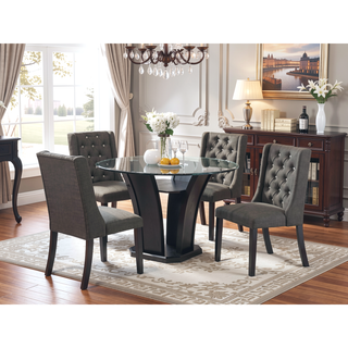 Sunvega Modern Wingback Dining Chairs with Ash Black Polyfiber Upholstery and Dark Espresso Frame