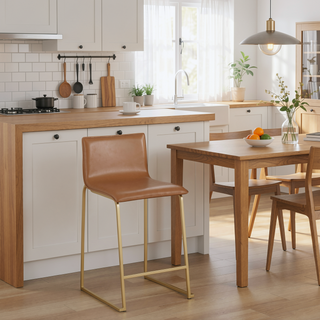 Sunvega Gold Metal and Camel Faux Leather Contemporary Counter Stool Set of 2