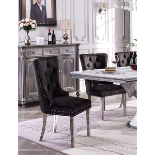 Sunvega Glam Style Wingback Dining Chairs with Upholstered Seat and Crystal-like Acrylic Buttons