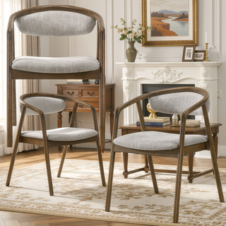Sunvega Gray Chenille Upholstered Side Chair with Walnut Veneer Frame
